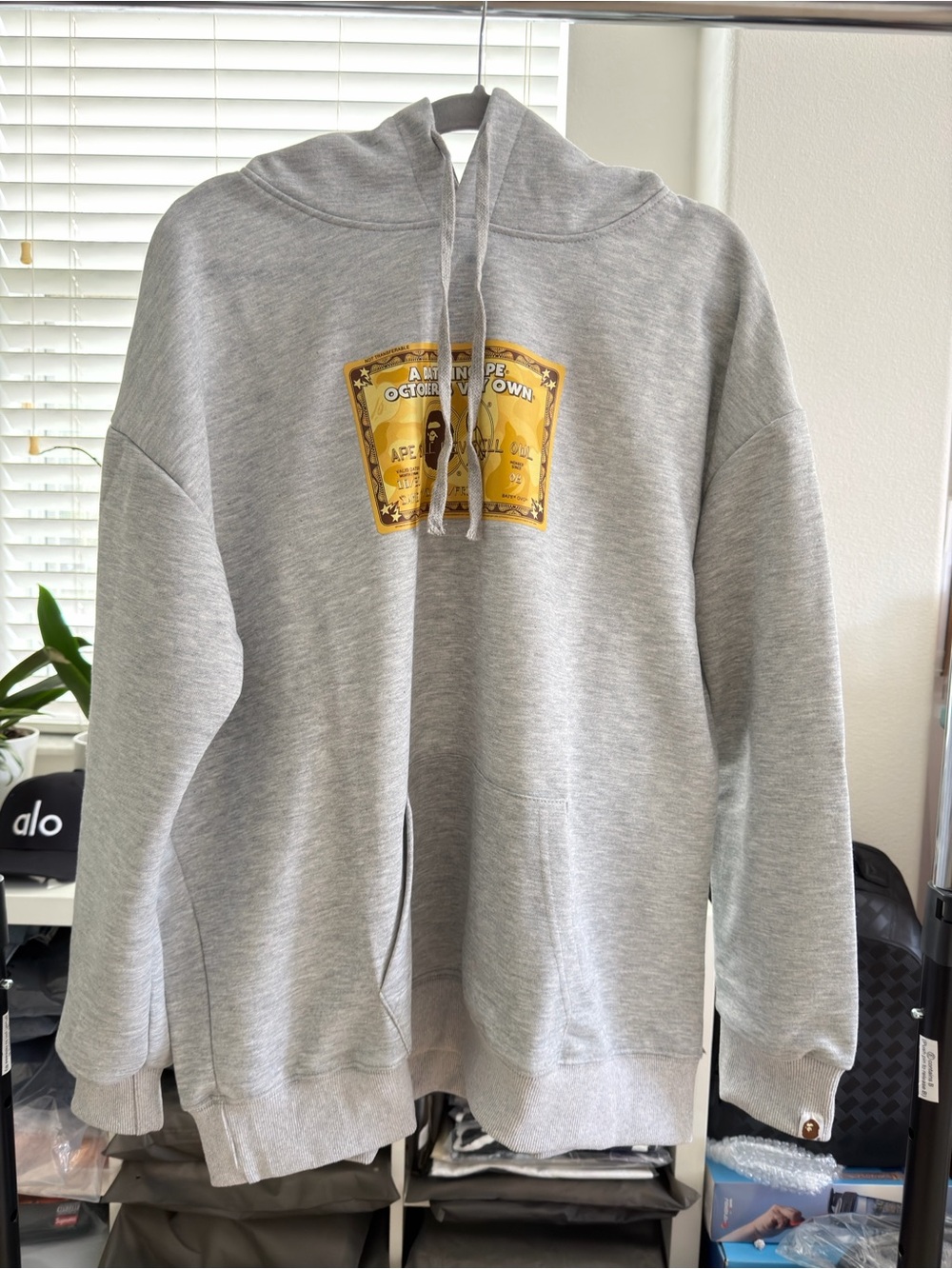 Bape Grey Hoodie with Gold Chest Patch